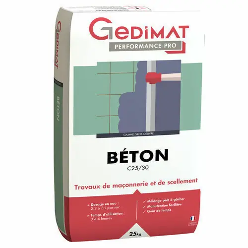 Béton courant C25/30 - sac de 25kg - GEDIMAT PERFORMANCE PRO | Prix imbattable