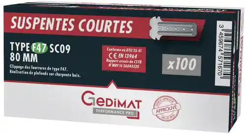 Cette semaine uniquement - Suspente courte GEDIMAT PERFORMANCE PRO - L.80 mm F47 - boîte de 100 pièces