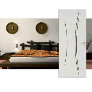 Bloc-porte alvéolaire KAORI gravé à peindre à recouvrement H.Néolys 90x49mm - 204 x 93cm - droit poussant - serrure PDDT | Prix bas
