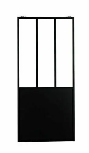 Économisez maintenant - Porte suspendue STER avec structure en aluminium noir sablé et 2 partitions vitrées - 204x73cm