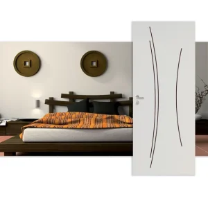 Bloc-porte alvéolaire KAORI gravé à peindre à recouvrement H.Néolys 74x49mm - 204 x 93 cm - gauche poussant - serrure PDDT | Offre limitée