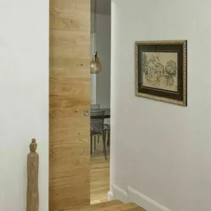 Prix imbattable - Porte coulissante pleine EPURE MODULO parement chêne massif naturel brossé - 204 x 83 cm - poignée coquille tire doigt et condamnation