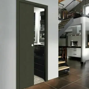 Dernière chance - Porte seule coulissante tubulaire MIRO aspect cuir basalt - 204x93cm - rainure et tire-doigt