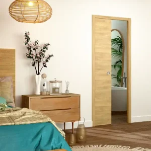 Porte coulissante pleine BERING décor chêne naturel - 204 x 83 cm - tire-doigt | Économisez maintenant
