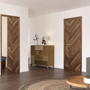 Bloc-porte pleine SUMBA plaqué bois noyer Hui.72 à 100 mm - 204 x 73 cm - droit poussant - serrure magnétique - Tout juste ajouté