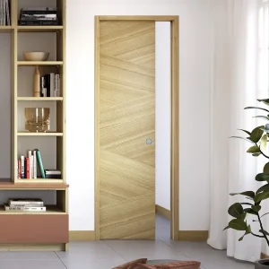 Porte coulissante pleine TORRES plaqué bois chêne - 204 X 73 cm - serrure à condamnation | Plébiscité par les clients