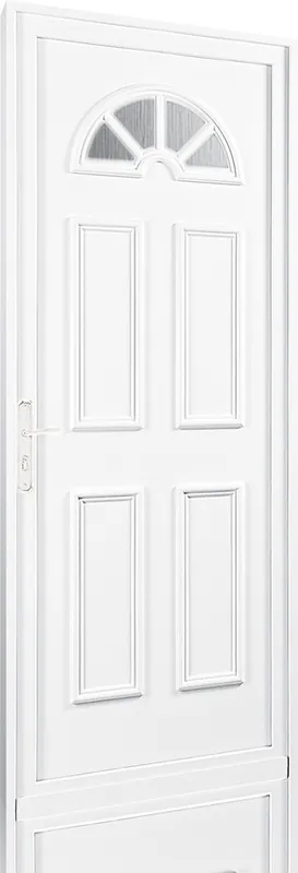 Commandez maintenant - Porte d‘entrée PVC GALLUS blanc vitrage demi-lune dormant 60 mm - 215 x 80 cm - droit poussant