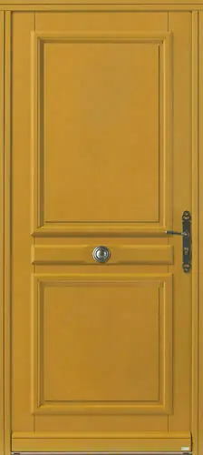 Disponible maintenant - Porte d‘entrée bois exotique CACERES lasuré dormant 45 mm avec tapées pour isolation 140 mm - 215 x 90 cm - droit poussant