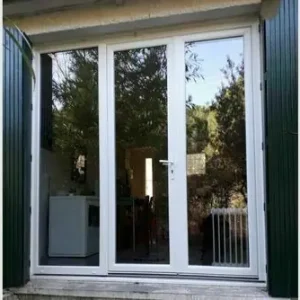 Porte fenêtre PVC blanc VISION 3 vantaux grand vitrage - Haut.2,15m larg.1,80m à serrure - Super prix