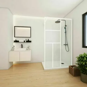 Direct usine | Paroi de douche fixe réversible HORIZON en verre 6mm transparent avec profilés blancs mats - 200x120cm