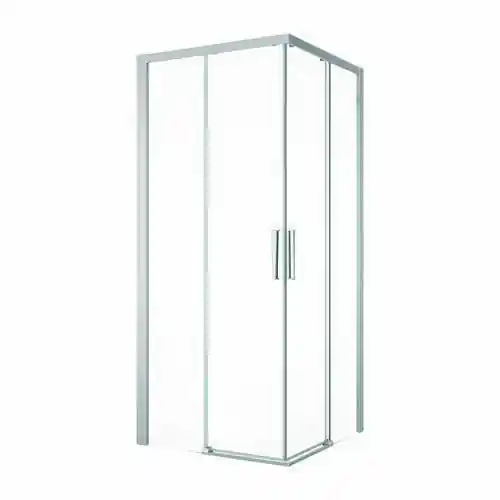Accès d‘angle carré coulissant DIVERA 2 volets verre 6mm transparent avec profilés chromé - 200x90cm - Disponible dès maintenant