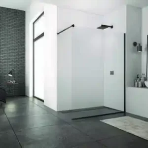 Promotion - Paroi de douche fixe EASY verre 8mm transparent avec profilé noirs mats - 200x140cm