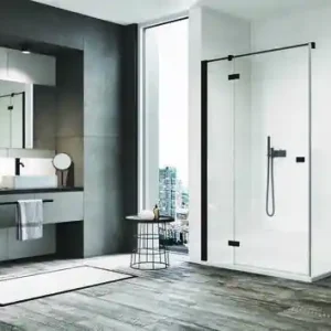 Direct fabricant - Paroi de douche fixe ANNEA verre 6mm transparent avec profilés noirs - 200x90cm