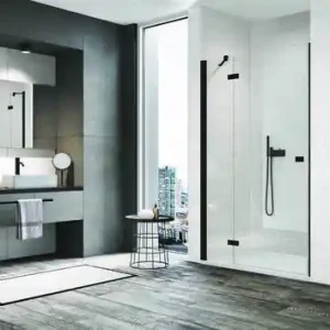 Porte de douche pivotante et fixe ANNEA verre 6mm transparent avec profilés noirs ouverture gauche - 200x100cm | Plus que quelques jours