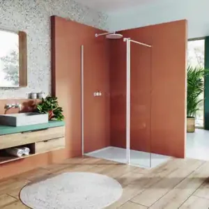 Liquidation | Porte de douche pivotante WALK-IN EASY 180° verre 8mm transparent avec profilés blancs - Haut.200cm
