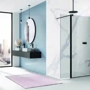 Très apprécié des clients | Porte de douche pivotante WALK-IN EASY 180° verre 8mm gris avec profilés noirs - Haut.200cm