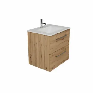 Petit prix - Ensemble meuble ALGARVE + plan vasque céramique blanche - 60 cm - chêne futura