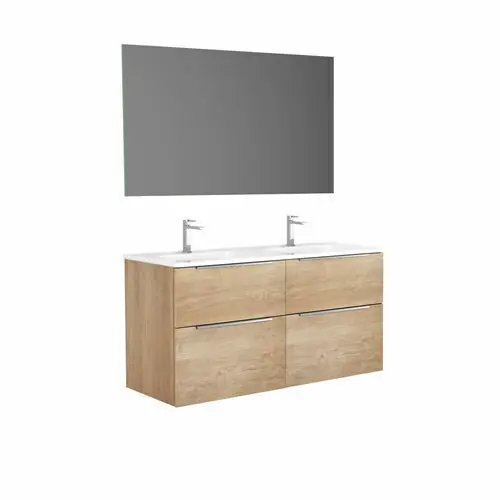 Ensemble meuble ESTATE chêne + plan vasque céramique avec poignées chromées - 45 x 60 x 120 cm - Offre spéciale