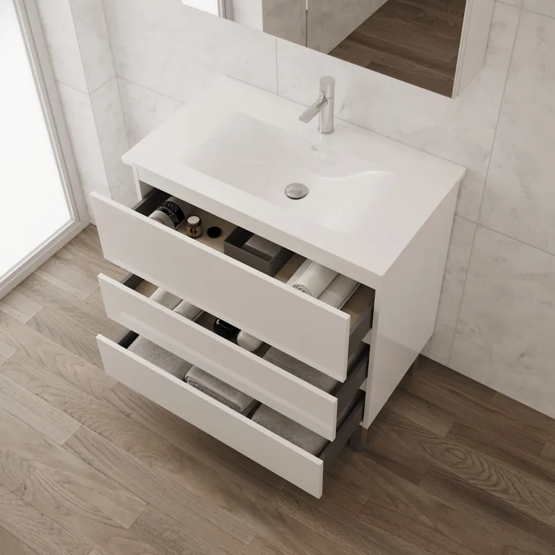 Ensemble meuble AVELA + plan vasque céramique blanche - 80 cm - blanc mat | Remise