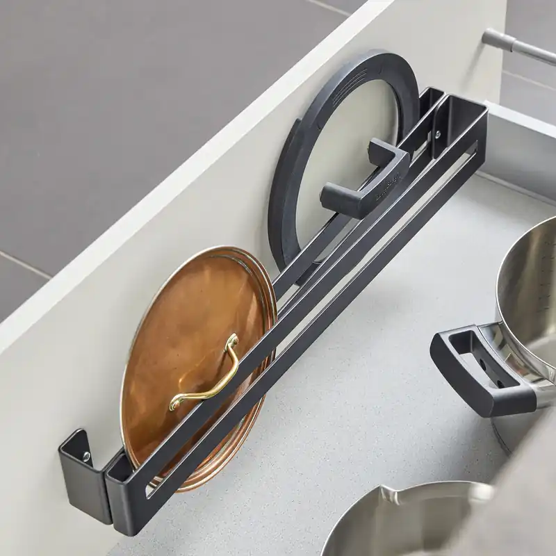 Barre range-couvercles noir+adaptateurs finition noir 790 mm - kit de 2 pièces | Tendance