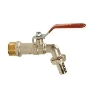 Robinet de puisage à sphère poignée longue mâle 15x21 sortie mâle 20x27 avec raccord cannelé diam.15mm - Ajoutez au panier