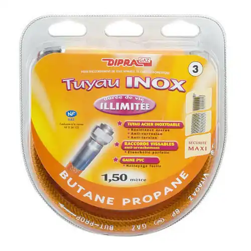 Tuyau flexible gaz inox butane/propane - 1,5m - Offre du jour