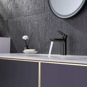 Qualité supérieure - Mitigeur lavabo ODET noir mat - hauteur sous bec 9,4 cm