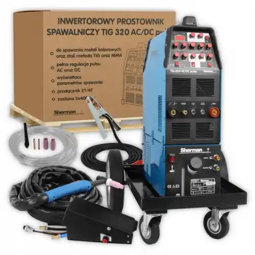 Qualité premium - Sherman TIG 320 AC/DC pulse Poste à souder + Refroidisseur D‘eau WS-7,5LT + Pédale + chariot