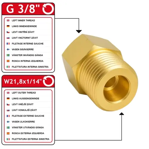 Adaptateur de bouteille GZ 21,8x1/14 LH / 3/8″ LH pour bouteilles de camping LPG et chalumeaux de couvreur | Offre bientôt terminée